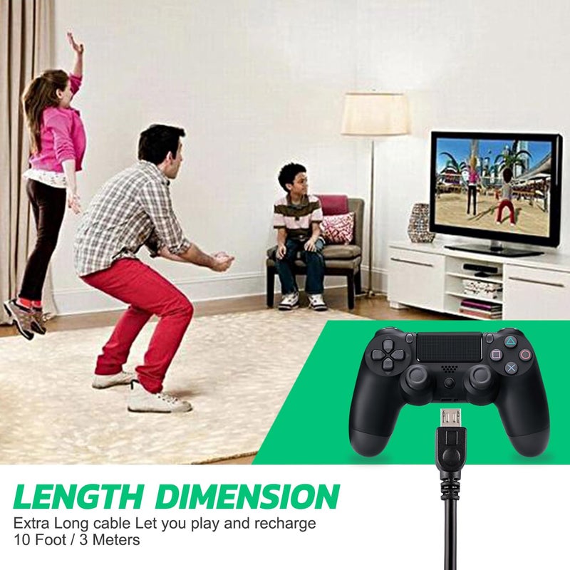 Xahpower 2 Pack 10Ft Controller Charging Cable for PS4, Play and Charge Micro USB Charger High Speed Data Sync Cord for Playstation4 PS4 Slim/Pro Controller, Xbox One S/X Controller, Android - Image 3